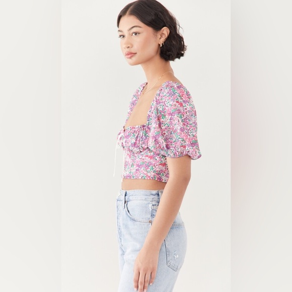 (A3) By Love & Lemons Puff Sleeve Crop Top Floral Print Underwire Top, Size XS - Picture 14 of 16